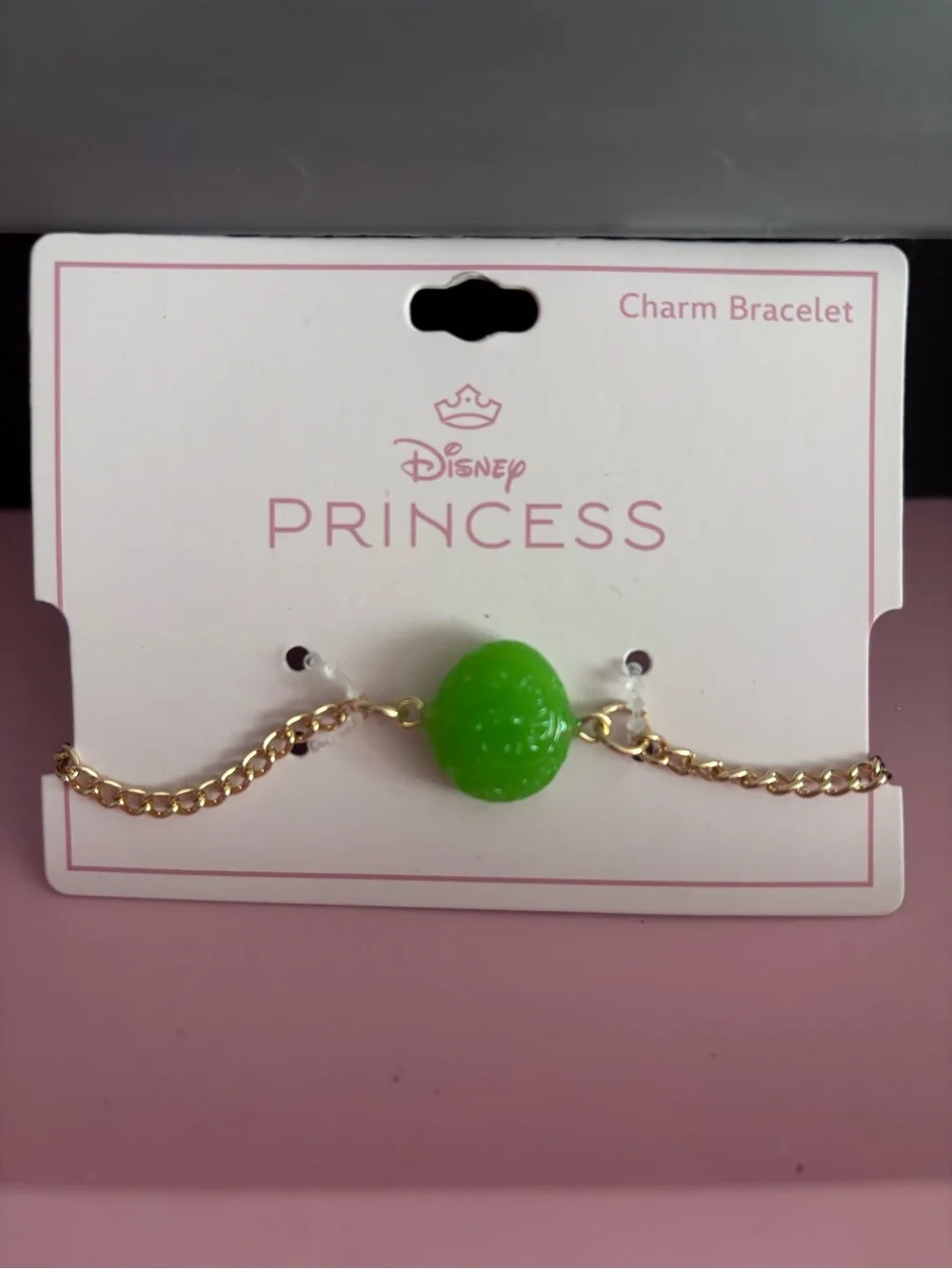 Disney Princess Gold-Tone Bracelet with Bright Green Charm